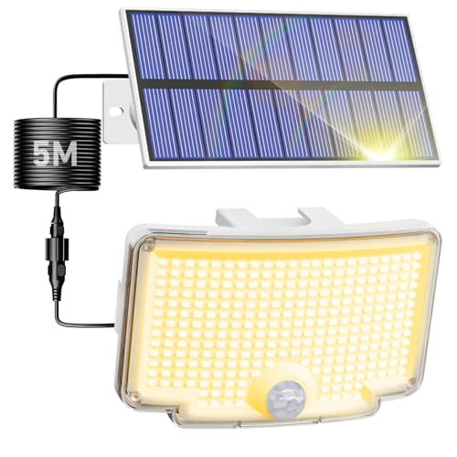 nipify Warmweiß Solarlampen für Außen mit Bewegungsmelder, 318 LED 3 Modi Solar Aussenleuchte IP65 Wetterfest, Hell Solarleuchte Solarstrahler für Aussen Garten Wand Weißer Rahmen von nipify