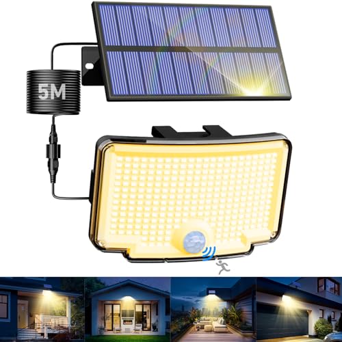 nipify Warmweiß Solarlampen für Außen mit Bewegungsmelder, 318 LED 3 Modi Solar Aussenleuchte IP65 Wetterfest, Weitwinkelbeleuchtung Hell Solarleuchte Wandleuchte für Outdoor Hauswand Garten von nipify