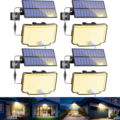 nipify Warmweiss Solarlampen für Außen mit Bewegungsmelder, 4 Stück 318 LED Solarleuchte IP65 Wetterfest, 3 Modi Solar Aussenlampe Strahler für Outdoor Hauswand Garten Garage nipify Warmweiss Solarlampen für Außen mit Bewegungsmelder, 4 Stück 318 LED Solarleuchte IP65 Wetterfest, 3 Modi Solar Aussenlampe Strahler für Outdoor Hauswand Garten Garage von nipify