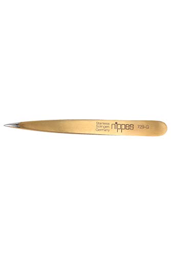 nippes Solingen Pinzette mit schmaler Spitze | Federstahl Rostfrei | 9,5 cm | Vergoldet | Pinzette Augenbrauen Zupfen | Pinzette Spitz | Zur präzisen Haarentfernung | Made in Germany von nippes Solingen