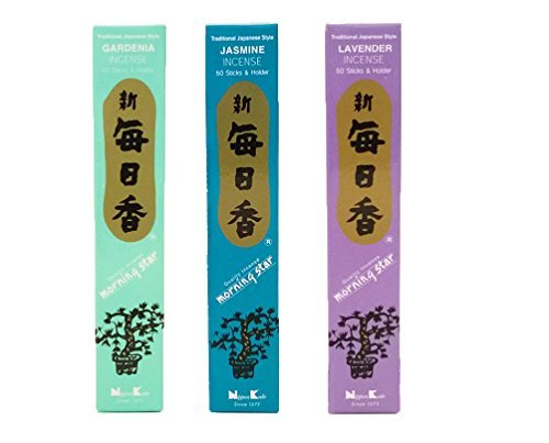 nippon kodo Morning Star Räucherstäbchen-Set mit 3 x 50 Stäbchen (Jasmin, Gardenie, Lavendel) - Premium Räucherstäbchen aus Japan von nippon kodo