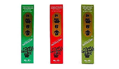 nippon kodo Morning Star Räucherstäbchen mit 3 x 50 Stäbchen (Zedernholz, Sandelholz, Grüner Tee) - Premium Räucherstäbchen aus Japan von nippon kodo