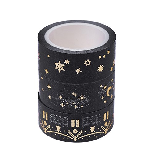 niumanery Washi-Tape, selbstklebend, Motiv: schwarze Mond und Sterne, 1,5 cm x 5 m von niumanery