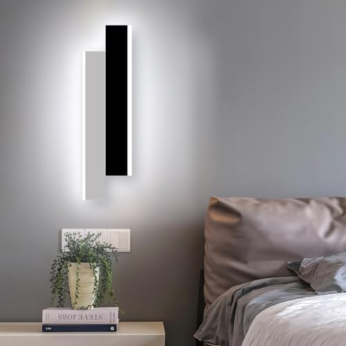 niuniaj Wandleuchte Innen 10W Acry LED Wandlampe 40 cm Lange Modern Flurlampe für Flur Wohnzimmer Schlafzimmer und Andere Innenszenen 6000K Kaltweiß Licht RA≥80 (Weiß+Schwarz) von niuniaj