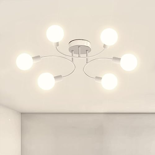 niuniaj Deckenlampe Vintage,6 Flammig Deckenlampe Weiß Deckenleuchte E27 Sputnik Kronleuchter Deckenleuchte für Wohnzimmer Schlafzimmer Esszimmer,Durchmesser 70CM(ohne Leuchtmittel) von niuniaj