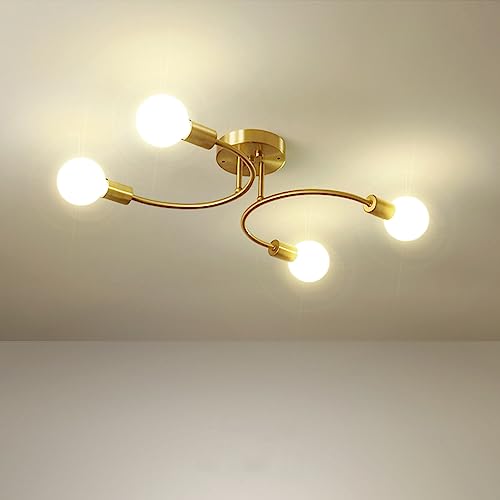 niuniaj Deckenlampe Vintage 4 Flammig Sputnik Industrielle Deckenlampe Retro Kronleuchter,Kompatibel mit E27 LED,CFL und Edison Lampe, Deckenlampe Kronleuchter für Wohnzimmer Esszimmer Küche(Gold) von niuniaj