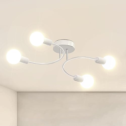 NIUNIAJ Deckenlampe Vintage 4 Flammig Sputnik Industrielle Deckenlampe Retro Kronleuchter,Kompatibel mit E27 LED,CFL und Edison Lampe, Deckenlampe Kronleuchter für Wohnzimmer Esszimmer Küche(Weiß) von niuniaj