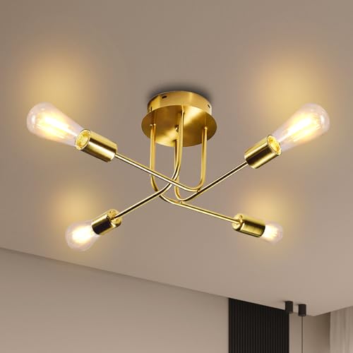 niuniaj Deckenleuchte Vintage Deckenlampe Gold 4 Flammig Sputnik Kronleuchter E27,Deckenleuchte Industrial für Wohnzimmer Esszimmer Schlafzimmer（ohne Leuchtmittel ） von niuniaj