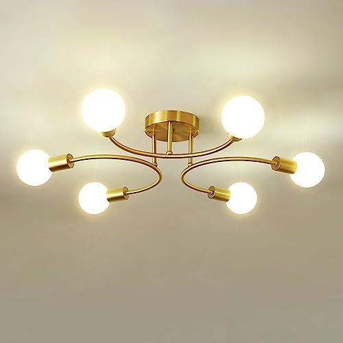 niuniaj Deckenlampe Vintage 6 Flammig Sputnik Industrielle Deckenlampe Retro Kronleuchter,Kompatibel mit E27 LED,CFL und Edison Lampe, Deckenlampe Kronleuchter für Wohnzimmer Esszimmer Küche(Gold) von niuniaj