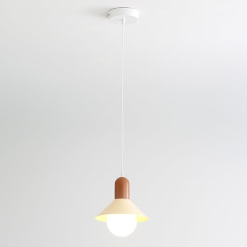 niuniaj Pendelleuchte E27,Hängend Esstisch in Creme+Kaffeebraun,Pendelleuchte 1 Flammig Ø 17CM,Moderne Hängeleuchte für Esszimmer, Schlafzimmer, Kinderzimmer, Wohnzimmer, Flur(ohne Leuchtmittel) von niuniaj