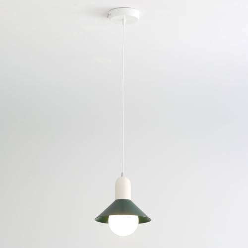 niuniaj Pendelleuchte E27,Hängend Esstisch in Grün+Creme,Pendelleuchte 1 Flammig Ø 17CM,Moderne Hängeleuchte für Esszimmer, Schlafzimmer, Kinderzimmer, Wohnzimmer, Flur(ohne Leuchtmittel) von niuniaj