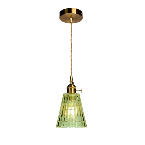 niuniaj Pendelleuchte Esstisch, Pendelleuchte Glas Hängend E27,Pendelleuchte 1 Flammig,Lampenschirm Grün Messing Fassung，Esszimmerlampe Retro Hängelampe Vintage für Esszimmer (ohne Leuchtmittel) von niuniaj