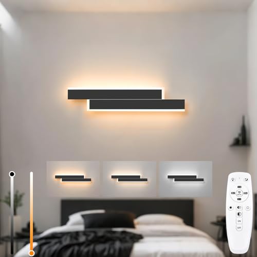 niuniaj 10W LED Wandleuchte Innen Dimmbar 40CM Wandlampe innen mit Fernbedienung,Up Down Wandbeleuchtung,Moderne Wandlicht Schwarz für Schlafzimmer Korridor Wohnzimmer Treppe Kinderzimmer Küche von niuniaj
