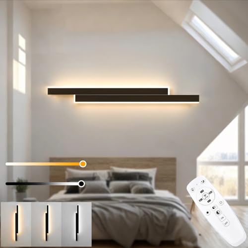 niuniaj 20W Wandleuchte led Innen Dimmbar 80CM Wandlampe innen mit Fernbedienung,Up Down Wandbeleuchtung,Moderne Wandlicht Schwarz für Schlafzimmer Korridor Wohnzimmer Treppe Kinderzimmer Küche von niuniaj
