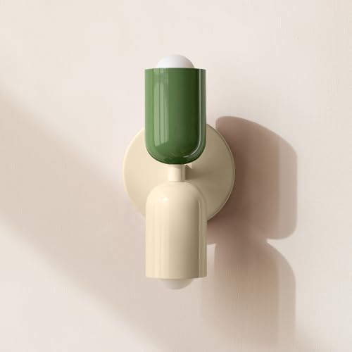 NIUNIAJ Wandleuchte innen,2 Flammig Wandleuchte Innen,Up and Down Wandlampe,E27 Wandbeleuchtung,Modern CremeGrün Wandlampe für Wohnzimmer Schlafzimmer Flur Balkon Treppe Kinderzimmer Büro Schminktisch von niuniaj