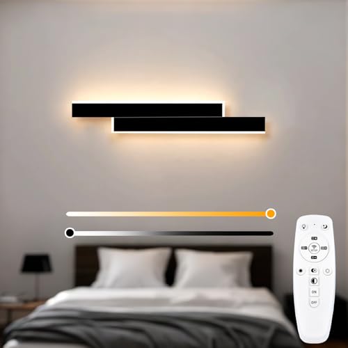 niuniaj 15W LED Wandlampe innen Dimmbar 60CM Wandleuchte Innen mit Fernbedienung,Up Down Wandbeleuchtung,Moderne Wandlicht Schwarz für Schlafzimmer Korridor Wohnzimmer Treppe Kinderzimmer Küche von niuniaj