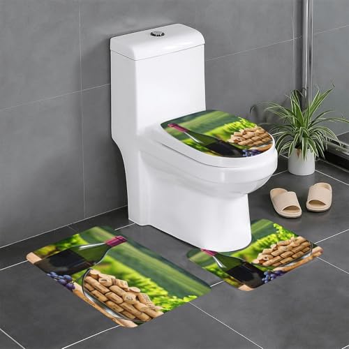 njkhbolk Badvorleger und Badvorleger 3-teiliges Set aus Kork mit Weinflaschenmuster, U-Form, WC-Deckelbezug von njkhbolk