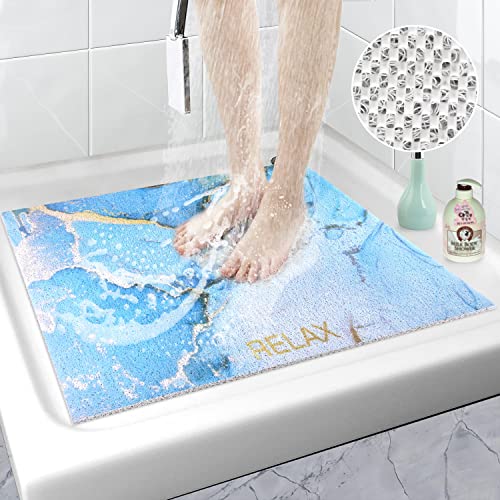 Duschmatte, rutschfest, 60 x 60 cm, marineblau, quadratischer Badteppich aus Luffa, mit Drainage, waschbar, für Duschkabine, Badezimmer, schnelltrocknend von nky