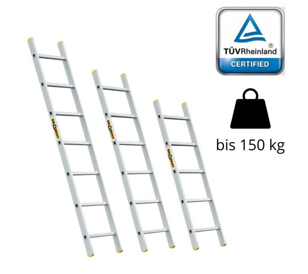 nm_trade Anlegeleiter Aluleiter 1x5 1x6 1x7 Stufen Anlegeleiter 150 kg TÜV-Zertifikat, Gartenleiter, 1x5 1x6 1x7 Stufen, Aluleiter, rutschfeste Füße von nm_trade