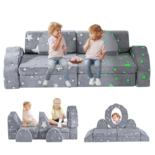 nmoiww Kindersofa, 10-teiliges Schaumstoff-Baustein-Kinderspielsofa, modulares Kindersofa in Mehreren Stilen, faltbar, 2 Sitzer, für Schlafbereich und Kinderspielzimmer (Sternenlicht) von nmoiww