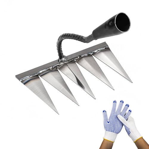 Iron Garden Rake 2.0 Gardening Landscaping Gardening Iron Weeding Rake Weed Remover Tool Puller for Loosening Soil, Gathering Leaves, Leveling Lawns (5teeth) von nnOuOnn