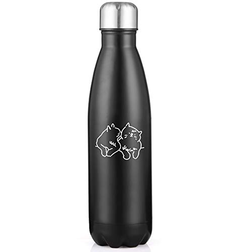 Edelstahl Thermosflasche 500ml Trinkflasche Isolierte Wasserflasche mit Katze drucken BPA-Frei Isolierflasche doppelwandig Auslaufsichere Sportflasche Schwarz für Sport Yoga Camping Kinder Schule von no-branded