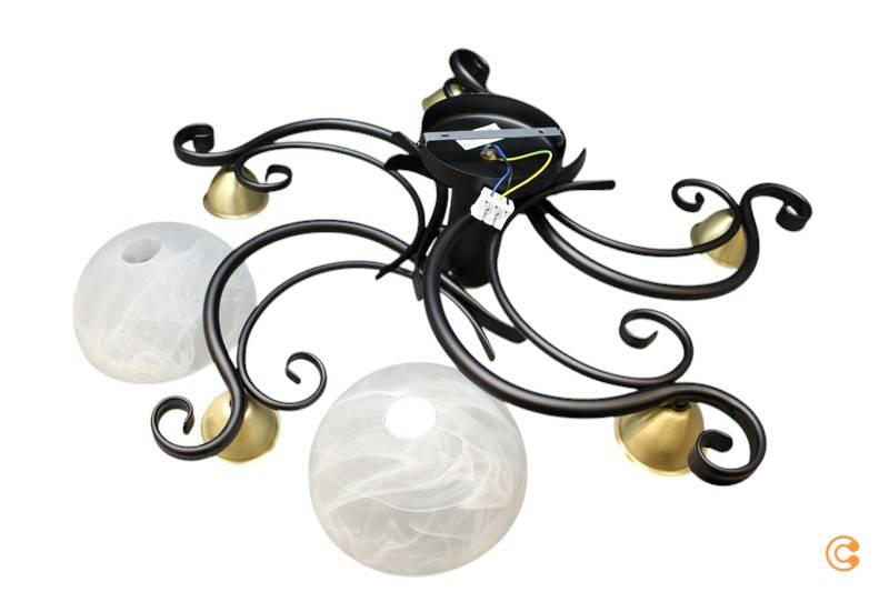 Deckenlampe Flora 5 Glasschirme schwarz messing Deckenlampe Lamp SIEHE TEXT/FOTO von no name