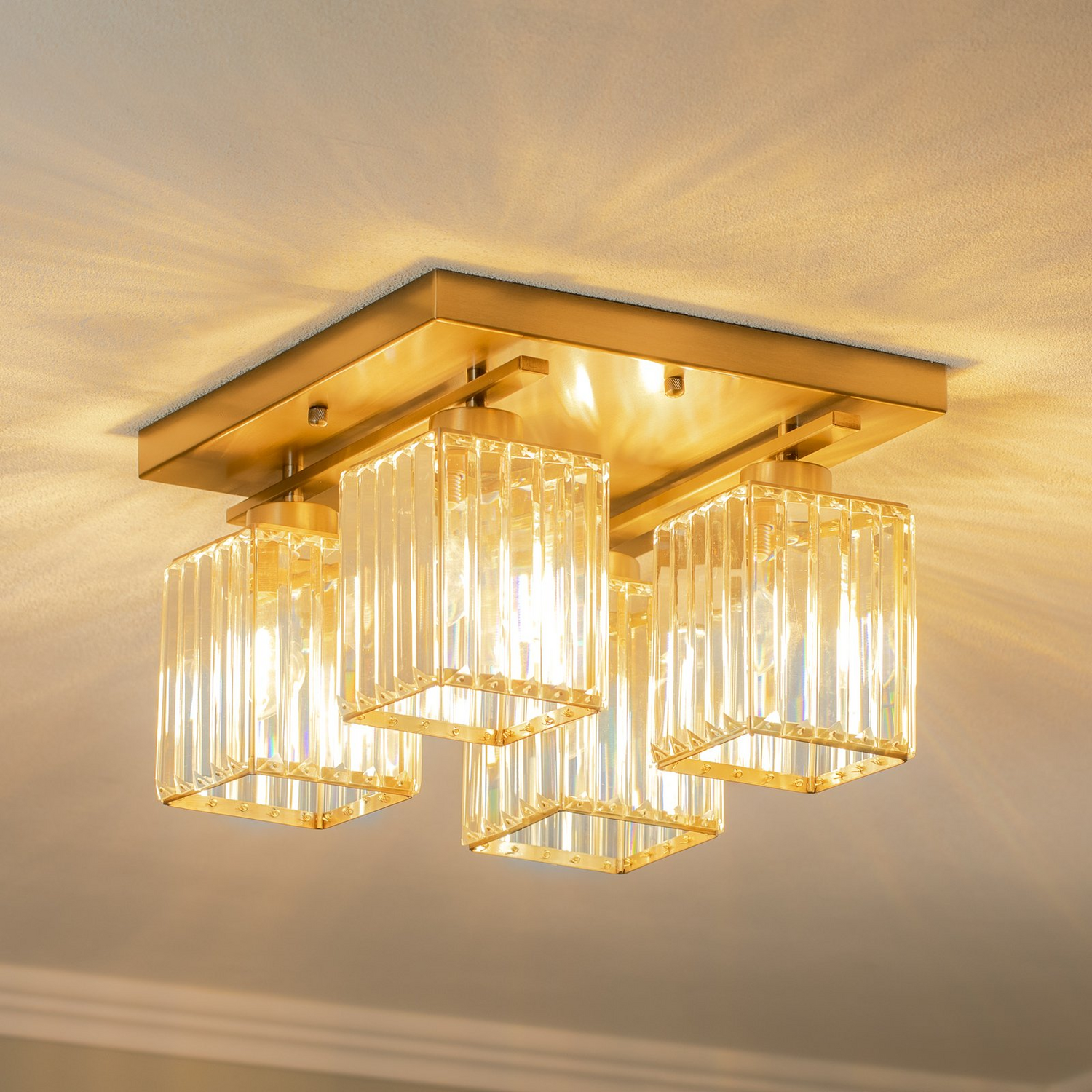 Deckenlampe Leuchte Antikgold Eisen Kristallglas Beleuchtung Quadrat Lampe Spot B-Ware von no name