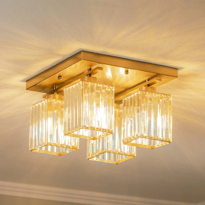 Deckenlampe Leuchte Antikgold Eisen Kristallglas Beleuchtung Quadrat Lampe Spot B-Ware von no name