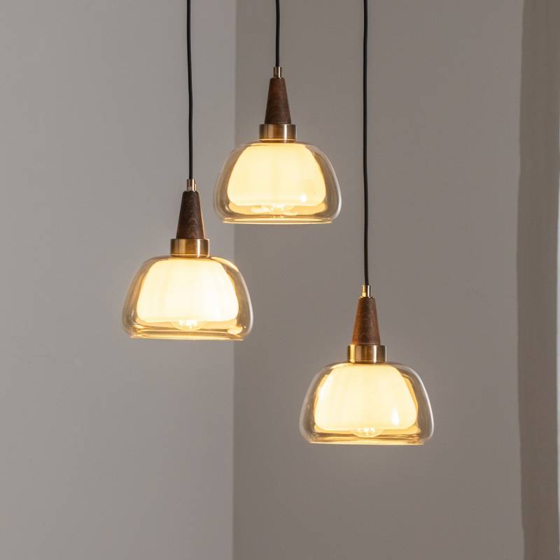 Ermo Hängeleuchte Pendelleuchte Glas messing Ø 47 cm dreiflammig Deckenlampe von no name