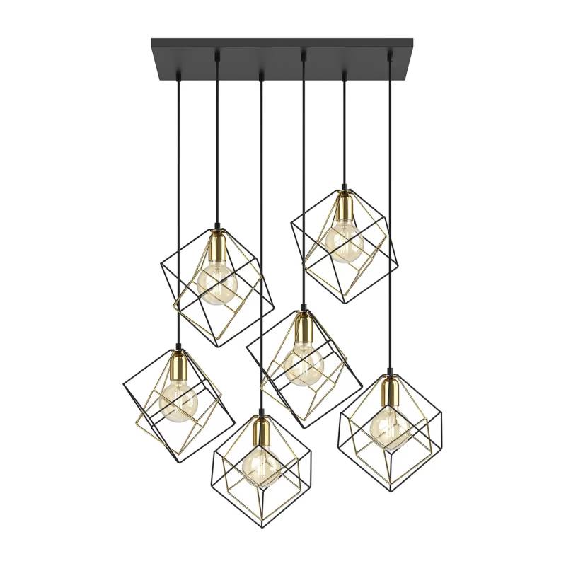 Hängelampe Alambre 6 Flammig Versetzt Gold/Schwarz Hängeleuchte Lampe Licht E27 B-Ware von no name