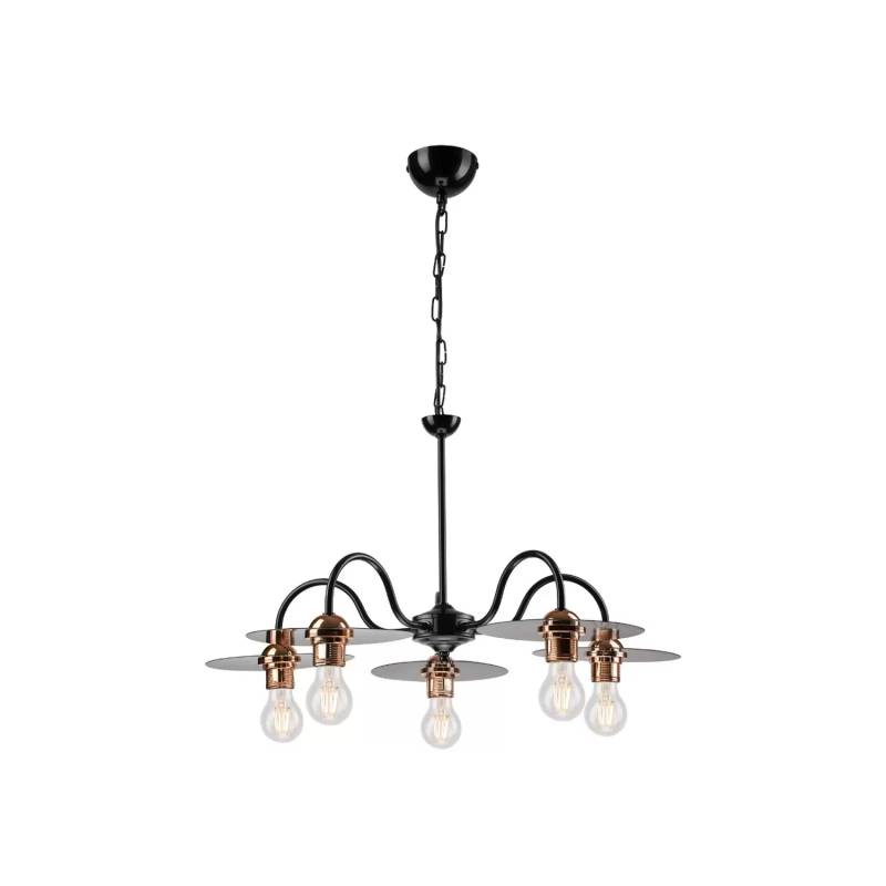 Hängeleuchte Yorik Fünfflammig Schwarz/Kupfer Hängelampe Lampe Leuchte Licht E27 B-Ware von no name