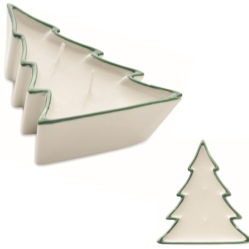 2er Set Weihnachtliche Wachskerze auf pflanzlicher Basis in Porzellanhalter in Form eines Tannenbaums weiss-grün mit 2 Dochten jeweils 60 g Brenndauer 4-5 Stunden. 2er Set Weihnachtliche Wachskerze auf pflanzlicher Basis in Porzellanhalter in Form eines Tannenbaums weiss-grün mit 2 Dochten jeweils 60 g Brenndauer 4-5 Stunden. von noTrash2003