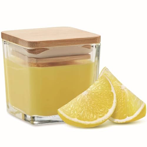 4er Set Duftkerzen mit 8 Stunden Brenndauer Wellness Raumduft Candle im Glas mit Bambusdeckel Dekoration Gemütlichkeit Duftrichtung Apfel Zitrone Orange Vanille oder als Mix Set (Zitrone) von noTrash2003