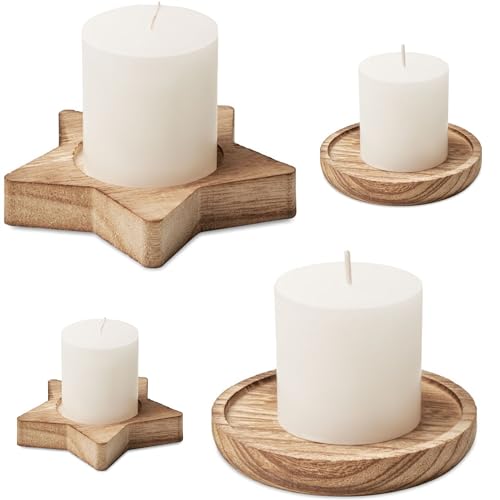 4er Set winterliche weihnachtliche Duftkerzen Vanille mit Kerzenhalter aus Pappelholz 2 x Stern 2 x rund Weihnacht Athmosphäre Gemütlichkeit von noTrash2003