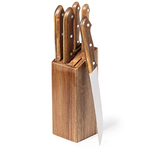 5-teiliger Messerblock Holzmesserblock Küchenmesserset Akazienholz Allzweckmesser, Gemüsemesser, Kochmesser, Schinkenmesser Brotmesser von noTrash2003