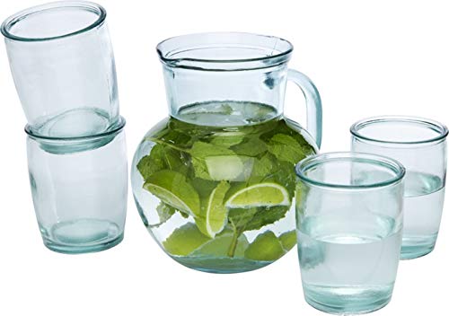 5-teiliges Set aus recyceltem Glas 2,3-Liter-Krug Pitcher und vier 430-ml-Tassen nachhaltig hergestellt aus 5 Glasflaschen von noTrash2003