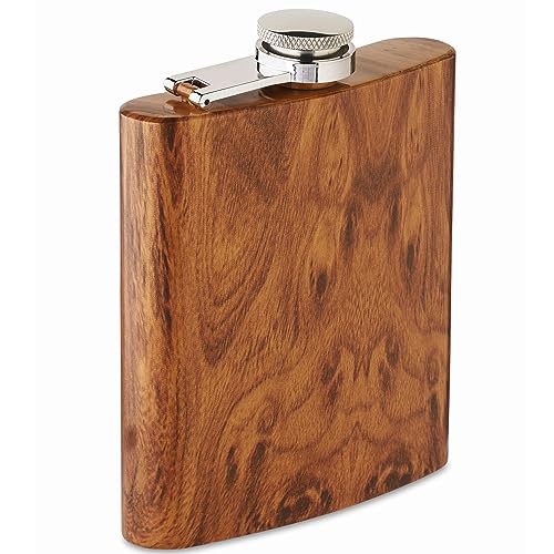 Edelstahl Flachmann Auslaufsicher Nachhaltiger Hip Flask Schnapsflasche 90% Recycling Edelstahl 190 mL in Holzoptik mit festem Schraubverschluss für Outdoor Wandern Skifahren von noTrash2003