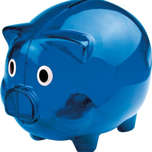 Grosses Transparentes Sparschwein aus Plastik Geschenkidee Sparen Spardose Moneybank Einzeln oder im Doppelset 12,5 x 10 x 10 cm Blau Rot Grün oder Transparent (1, Blau) von noTrash2003