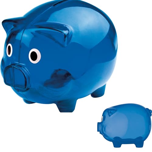 Grosses Transparentes Sparschwein aus Plastik Geschenkidee Sparen Spardose Moneybank Einzeln oder im Doppelset 12,5 x 10 x 10 cm Blau Rot Grün oder Transparent (2, Blau) von noTrash2003