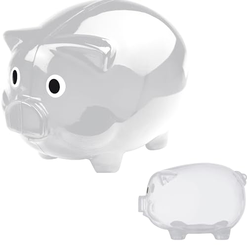 Grosses Transparentes Sparschwein aus Plastik Geschenkidee Sparen Spardose Moneybank Einzeln oder im Doppelset 12,5 x 10 x 10 cm Blau Rot Grün oder Transparent (2, Transparent) von noTrash2003