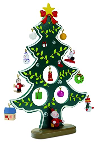 Handbemalter Dekoration Weihnachtsbaum Christbaum aus Holz mit 12 Anhängern Weihnachtsdeko von noTrash2003