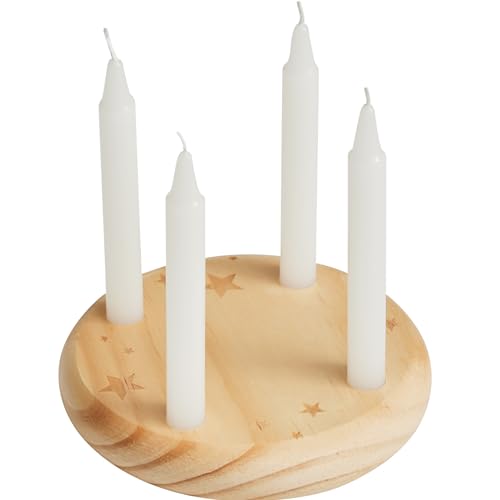 Kleiner Holz-ADVENTSKRANZ 4-Christmas – Rund mit 4 Kerzen | Ø 12 cm | Gelaserte Weihnachtsornamente | Dekorativer Mini-Adventskranz aus Holz zum Individualisieren von noTrash2003