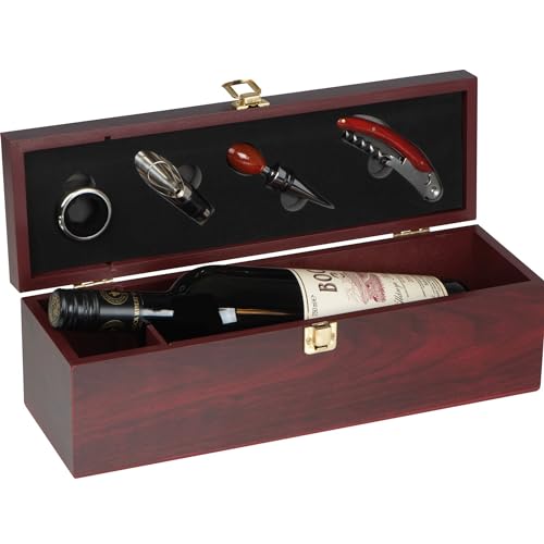 Sommelier Set Weinset mit Holzbox und 4-teiligem Weinzubehör Weinaccessoires Tropfring Flaschenverschluss Kellnermesser Dekanter Ausgiesser von noTrash2003