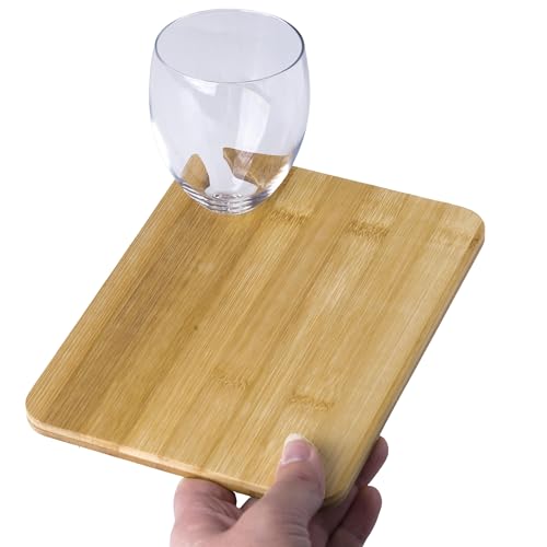 noTrash2003 2 Stück Servierbrett aus Holz mit Halterung für Weinglas Tapas Vorspeisenbrettchen auch als Teller verwendbar oder als Schneidbrett Party Grillparty Empfang Stehparty Buffet von noTrash2003