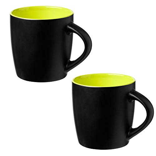 noTrash2003 2er Becherset Kaffeebecher Tasse für Tee, Kakao oder Kaffee 340 ml (Schwarz/Limone) von noTrash2003