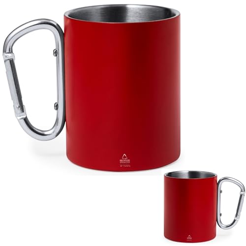 noTrash2003 2er Set Doppelwandiger Edelstahl Thermobecher Isolierbecher 300 mL aus Recycling Edelstahl mit Karabinerhaken Befestigung am Rucksack Camping Hiking Outdoor (Rot) von noTrash2003