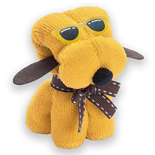 noTrash2003 3 Stück Kinderwaschlappen in lustiger Hundeform Mini Handtuch Waschlappen aus 310 g/qm Mikrofaser 20 cm x 20 cm in Geschenkbox (Gelb) von noTrash2003