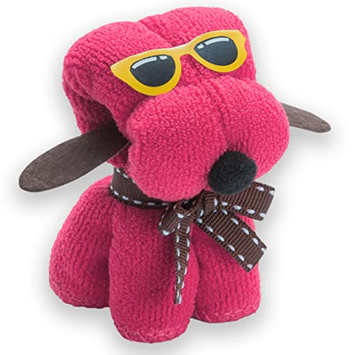 noTrash2003 3 Stück Kinderwaschlappen in lustiger Hundeform Mini Handtuch Waschlappen aus 310 g/qm Mikrofaser 20 cm x 20 cm in Geschenkbox (Rosa) von noTrash2003