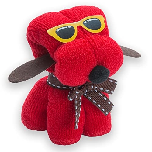 noTrash2003 3 Stück Kinderwaschlappen in lustiger Hundeform Mini Handtuch Waschlappen aus 310 g/qm Mikrofaser 20 cm x 20 cm in Geschenkbox (Rot) von noTrash2003
